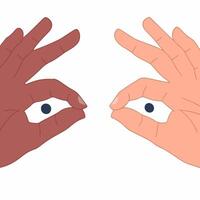 mano binocolo gesto di Due mani con diverso pelle colori. piatto illustrazioni. vettore
