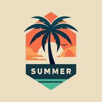 logo emblema estate stagione con Noce di cocco e tramonto per il tuo design logo, Comunità vettore