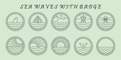 impostato di oceano logo linea arte minimalista disegno, oceano paesaggio icona simbolo illustrazione design vettore