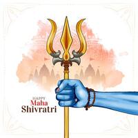 contento maha shivratri indiano Festival religioso carta con trishul design vettore