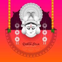Durga puja e contento Navratri Festival sfondo con dea viso design vettore