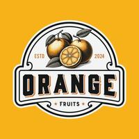 arance distintivo logo modello. mano disegnato frutta con fetta e foglia schizzo con retrò tipografia. vettore