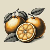 mano disegnato schizzo stile arancia frutta impostare. totale, dimezzato e affettato arance. vettore