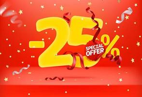 venticinque percento di sconto sul banner promozionale del vettore di offerta speciale