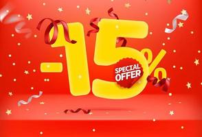 quindici percento di sconto sul banner promozionale del vettore di offerta speciale