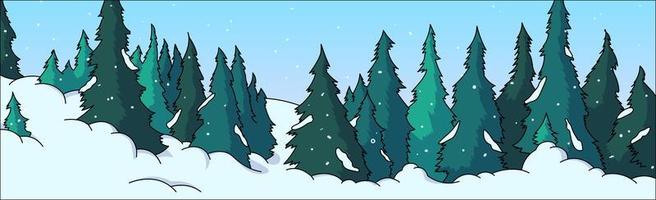 panoramico realistico luminoso paesaggio invernale della foresta di montagna - vettore
