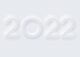 Invito per le vacanze di capodanno 2022. sfondo dell'interfaccia di taglio della carta in stile neumorfismo alla moda. design di elementi di forma neomorfismo futuristico morbido, chiaro e semplice, banner vettoriale isolato su bianco