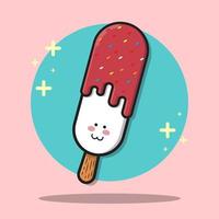 gelato simpatico cartone animato con viso carino. gelato kawaii in un ghiacciolo. una raccolta di emoji di cibi dolci. vettore