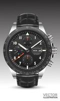 orologio realistico orologio cronografo argento nero rosso freccia bianco numero testo cinturino in pelle su sfondo grigio design classico lusso per uomo vettore