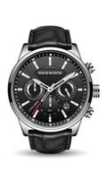 orologio realistico orologio cronografo sportivo nero argento rosso acciaio per uomo lusso su sfondo bianco oggetto vettore