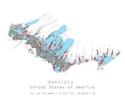 honolulu unito stati città centrale, preciso mappa,urbano dettaglio strade strade colore carta geografica vettore