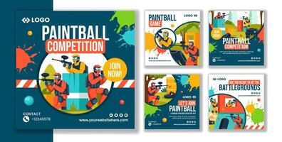 paintball gioco sociale media inviare piatto cartone animato mano disegnato modelli sfondo illustrazione vettore