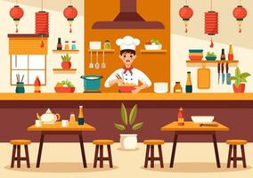 vietnamita cibo ristorante illustrazione di un' menù con un' collezione di vario delizioso cucina piatti nel piatto stile cartone animato sfondo vettore
