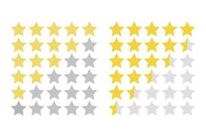 Prodotto valutazione o cliente revisione con oro stelle e metà stella, icone per applicazioni e siti web. vettore