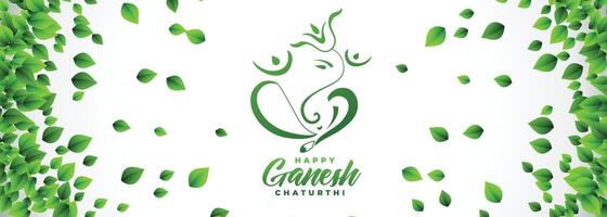 contento ganesh Chaturthi Festival bandiera nel eco le foglie stile vettore