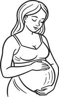 incinta donna Tenere sua pancia nero e bianca illustrazione vettore