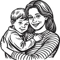 madre e figlio silhouette nero e bianca illustrazione vettore