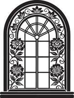 decorativo finestra nel il Casa illustrazione nero e bianca vettore