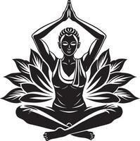 ragazze yoga loto posizione nero e bianca illustrazione vettore
