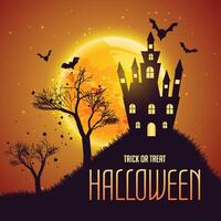 Halloween celebrazione sfondo con infestatore Casa e volante pipistrelli vettore