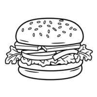 croccante schema icona di un' hamburger in, Perfetto per veloce cibo o ristorante disegni. vettore