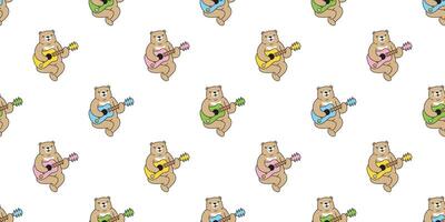 orso senza soluzione di continuità modello polare chitarra basso ukulele orsacchiotto cartone animato scarabocchio sciarpa isolato piastrella sfondo ripetere sfondo illustrazione design vettore