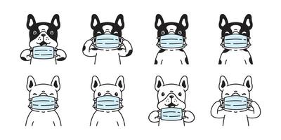 cane francese bulldog icona covid 19 viso maschera cucciolo animale domestico razza zampa personaggio cartone animato simbolo sciarpa illustrazione scarabocchio design vettore