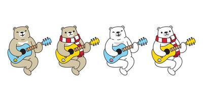 orso polare orso icona chitarra Natale Santa Claus basso ukulele logo orsacchiotto cartone animato personaggio scarabocchio simbolo illustrazione design vettore