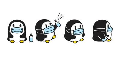 pinguino icona covid-19 viso maschera uccello logo cartone animato personaggio alcool illustrazione simbolo grafico scarabocchio design vettore