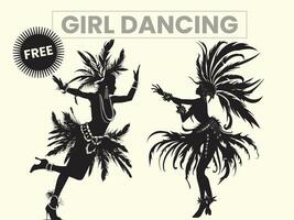 nativo americano danza ragazze silhouette. tradizionale occidentale tribale copricapo indiano danza prestazione illustrazione. vettore