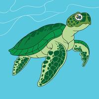 Immagine di un' verde tartaruga nuoto nel il Aperto mare quale è calma e pulire. vettore