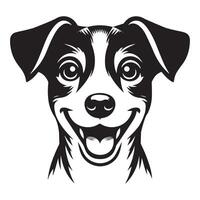 un' contento Jack russell terrier cane viso illustrazione nel nero e bianca vettore