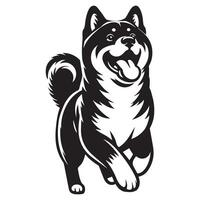 un eccitato akita cane viso illustrazione nel nero e bianca vettore