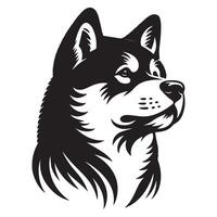 un' riflessivo akita cane viso illustrazione nel nero e bianca vettore