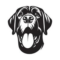 un' giocoso mastino cane viso illustrazione nel nero e bianca vettore