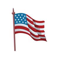 Stati Uniti d'America bandiera su un' di legno palo, isolato su un' bianca sfondo. americano bandiera su pennone agitando nel il vento. vacanza design elemento. vettore