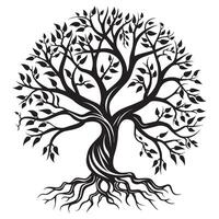 albero di vita con viti intreccio in giro suo tronco illustrazione nel nero e bianca vettore