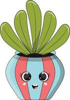illustrazione di kawaii in vaso cactus. cartone animato personaggio su bianca sfondo. vettore