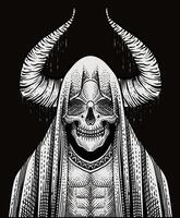 illustrazione demone cranio con incisione mano disegnato stile - eps 10 vettore