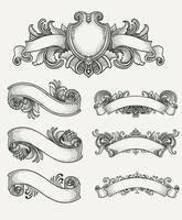 Vintage ▾ incisione nastro decorativo ornamento design elementi, illustrazione mano disegnato - eps 10 vettore