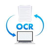 ocr - ottico personaggio riconoscimento. documento scansione. processi di riconoscendo documento. azione illustrazione vettore