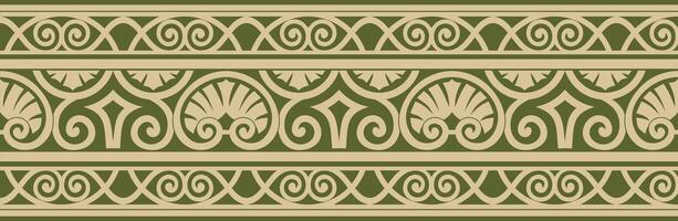 oro e verde senza soluzione di continuità classico Rinascimento ornamento. infinito europeo confine, rinascita stile telaio. vettore