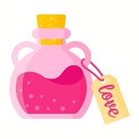 pozione d'amore in bottiglia di anfora rosa per il matrimonio o il giorno di san valentino. vettore