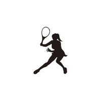 sport donna swing il suo tennis racchetta silhouette - tennis atleta cartone animato silhouette isolato su bianca vettore