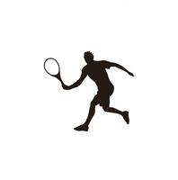 sport uomo swing il suo tennis racchetta silhouette - tennis atleta cartone animato silhouette isolato su bianca vettore