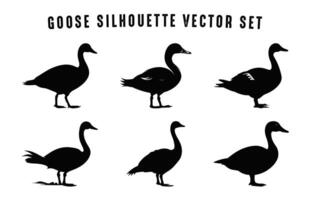 Oca silhouette nero clipart impostare, Oca a piedi silhouette fascio vettore