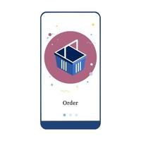 illustrazione vettoriale della promozione del negozio online, e-commerce e aggiunta al grafico sulla schermata dell'app di onboarding e sul concetto web. interfaccia shopping online ux, modello di schermata ui gui per smartphone o web.