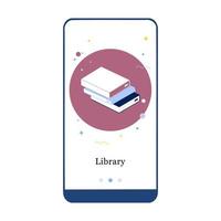 libreria online, e-book, letteratura online, enciclopedia, schermata di onboarding dell'app mobile della libreria online. modello di banner vettoriale menu per interfaccia ux, ui gui schermo mobile sviluppo illustrazione.