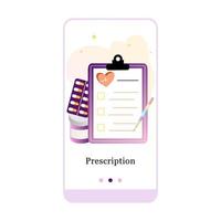 progettazione di applicazioni per medicina online, prescrizione medica, farmacia, farmacia, clinica. design dello schermo di onboarding dell'interfaccia utente. Pagina del modello di app mobile a bordo isometrica 3D. illustrazione vettoriale piatto moderno.