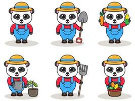 illustrazione vettoriale di cartone animato di panda agricoltore.